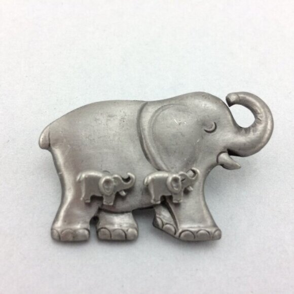 Vintage Pewter Elephant Stud Earrings in Brooch Pin Trunk Up MISSING Items - Picture 1 of 15